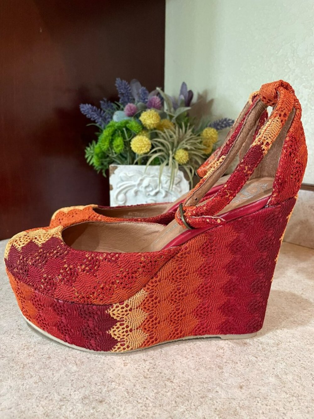 Jeffrey Campbell Ibiza Lace Platform Wedge Heels Size 10 Boho Festival Statement - Picture 2 of 12